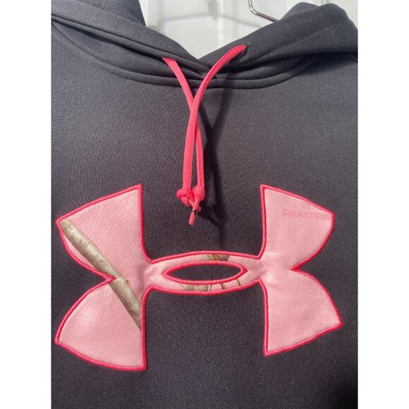 Under Armour Pullover Hoodie Size Medium Sweatshirt Black Pink Realtree Outdoor - Picture 3 of 7